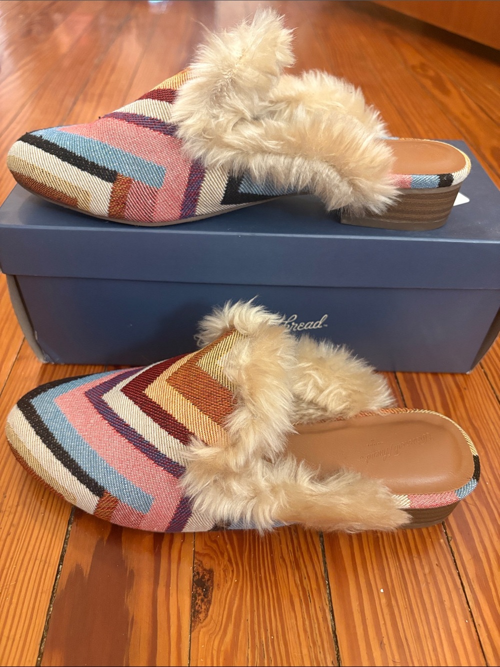Universal Thread Multicolor Chevron Faux-Fur Mules - Pink, Blue, Tan, Burgundy